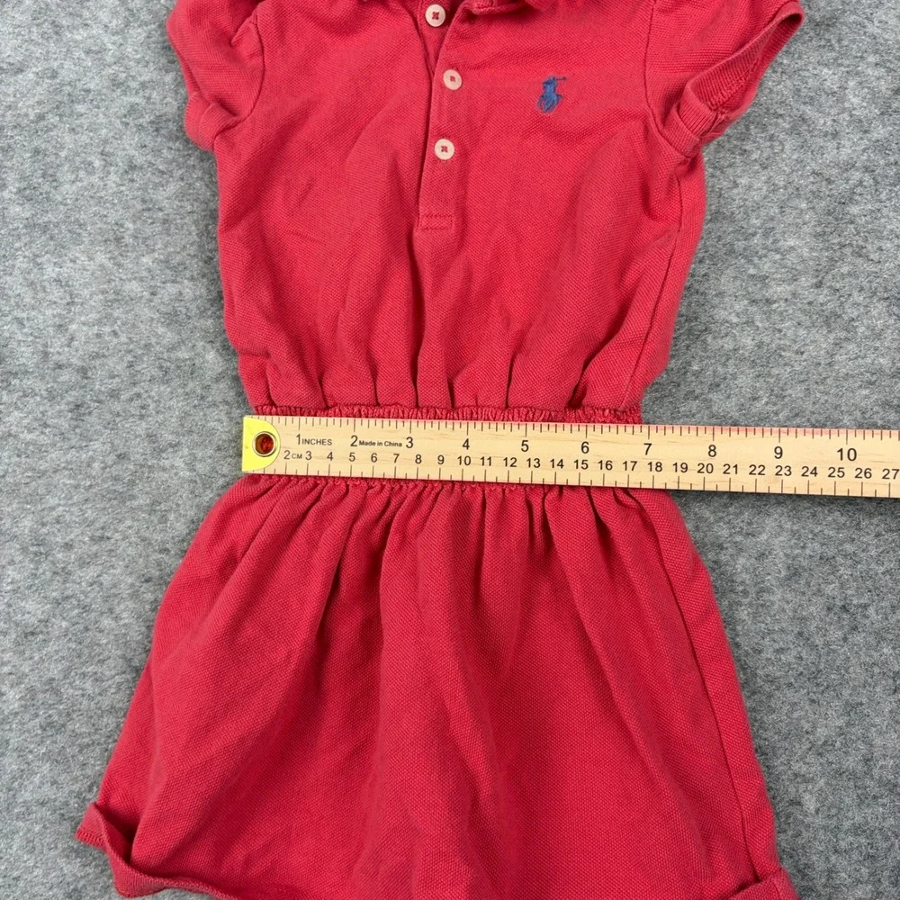 Ralph Lauren Polo Dress Girls 12 Months Red Short Sleeve Smocked Waist Logo